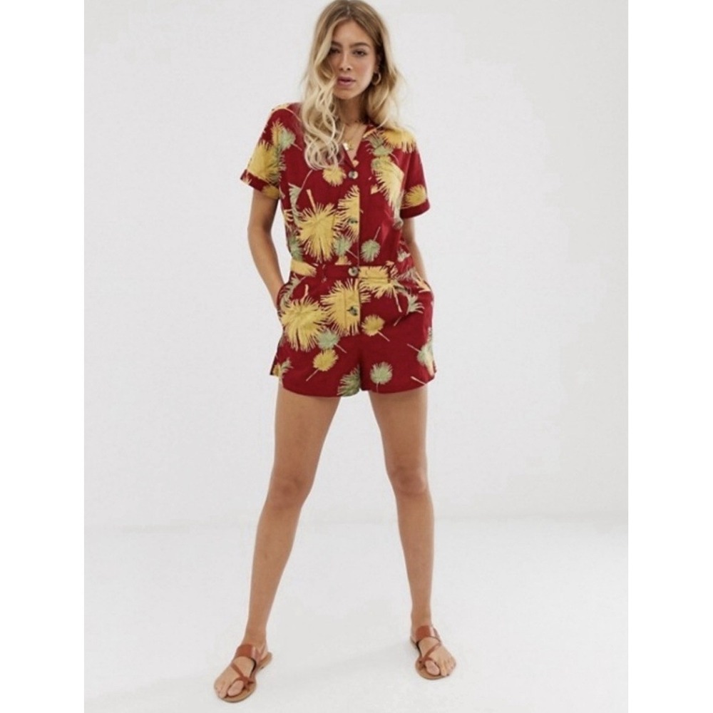 Free People Malibu Romper Women Size XS Red Tropical NWT Boho Beach $108 - Picture 1 of 11